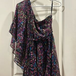 Lily Rose One Shoulder Dress Flowy butterfly sleeve elastic back & waist size L